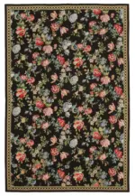 Needlepoint Siyah Pamuk Üzerine Yün El Dokuma Halı-177x271