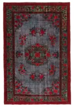 Oyma Kırmızı Pamuk Üzerine Yün El Dokuma Kilim-196x302
