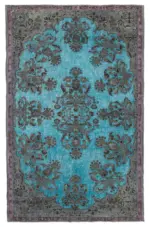 Oyma Mavi Pamuk Üzerine Yün El Dokuma Kilim-200x319