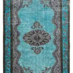 Oyma Turkuaz Pamuk Üzerine Yün El Dokuma Kilim-180x275