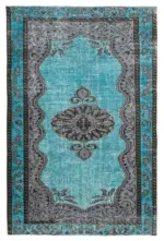 Oyma Turkuaz Pamuk Üzerine Yün El Dokuma Kilim-180x275