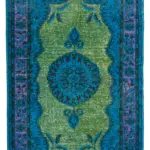 Oyma Mavi Pamuk Üzerine Yün El Dokuma Kilim-188x320