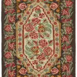 Moldovian Klasik Göbekli Siyah Pamuk Üzerine Yün El Dokuma Kilim-183x274