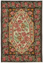 Moldovian Klasik Göbekli Siyah Pamuk Üzerine Yün El Dokuma Kilim-183x274