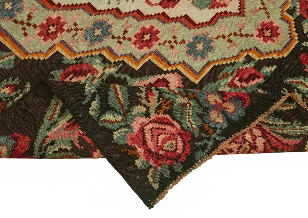 Moldovian Klasik Göbekli Siyah Pamuk Üzerine Yün El Dokuma Kilim-183x274 - Görsel 6