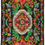 Moldovian Klasik Göbekli Siyah Pamuk Üzerine Yün El Dokuma Kilim-226x292