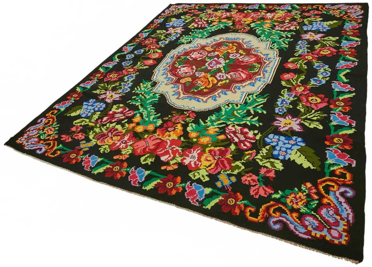 Moldovian Klasik Göbekli Siyah Pamuk Üzerine Yün El Dokuma Kilim-226x292 - Görsel 3
