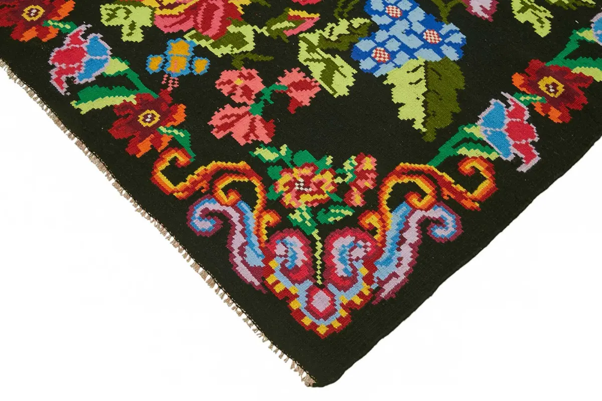Moldovian Klasik Göbekli Siyah Pamuk Üzerine Yün El Dokuma Kilim-226x292 - Görsel 4