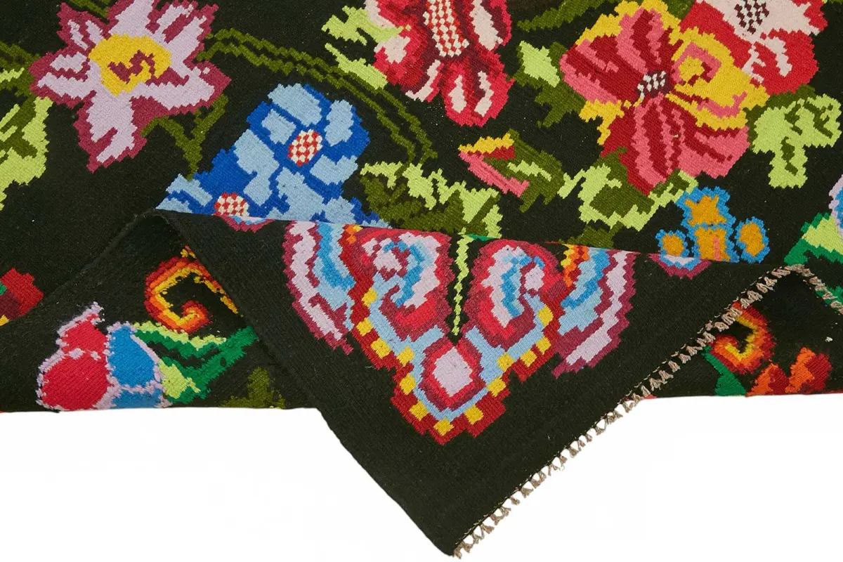 Moldovian Klasik Göbekli Siyah Pamuk Üzerine Yün El Dokuma Kilim-226x292 - Görsel 6