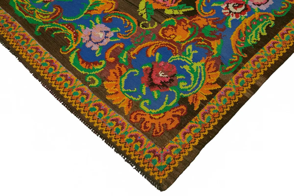 Moldovian Klasik Göbekli Kahverengi Pamuk Üzerine Yün El Dokuma Kilim-224x345 - Görsel 4