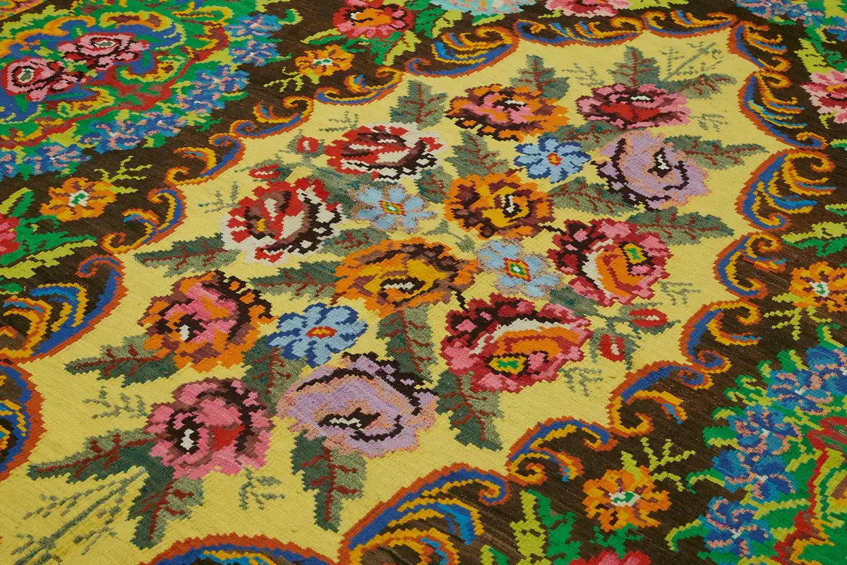 Moldovian Klasik Göbekli Kahverengi Pamuk Üzerine Yün El Dokuma Kilim-224x345 - Görsel 5