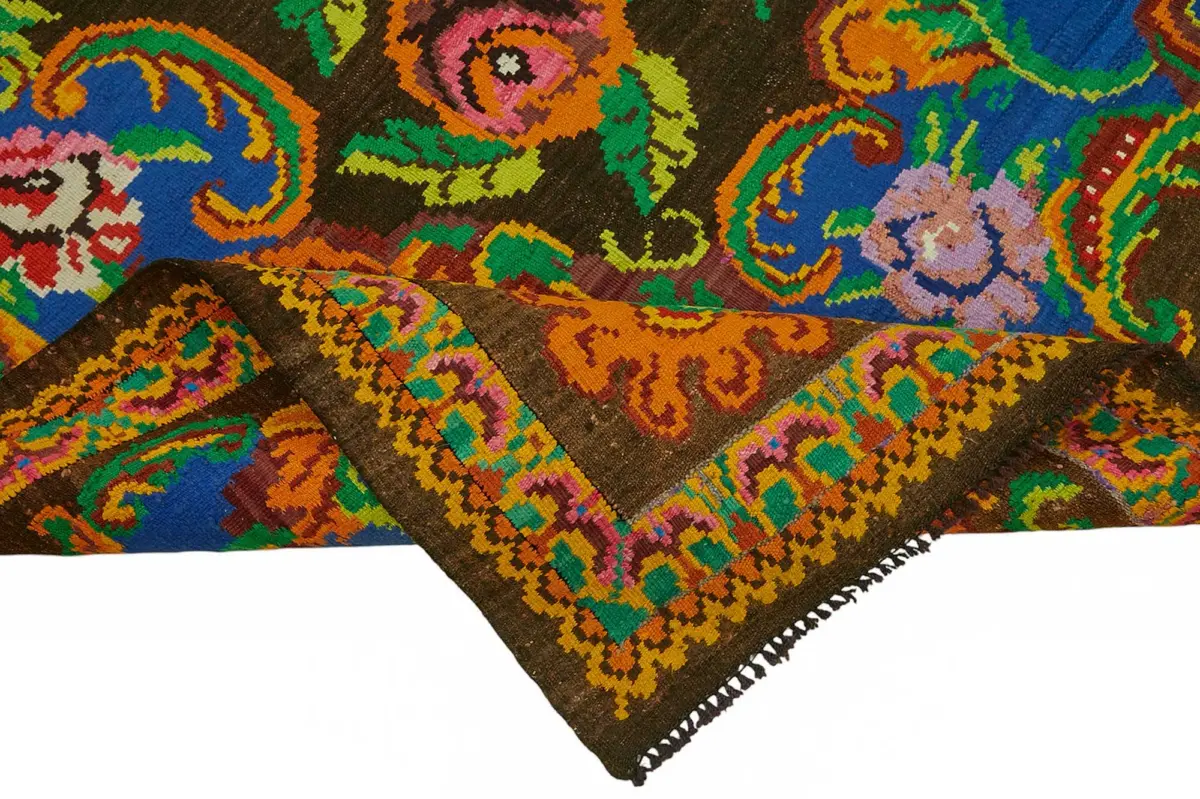 Moldovian Klasik Göbekli Kahverengi Pamuk Üzerine Yün El Dokuma Kilim-224x345 - Görsel 6