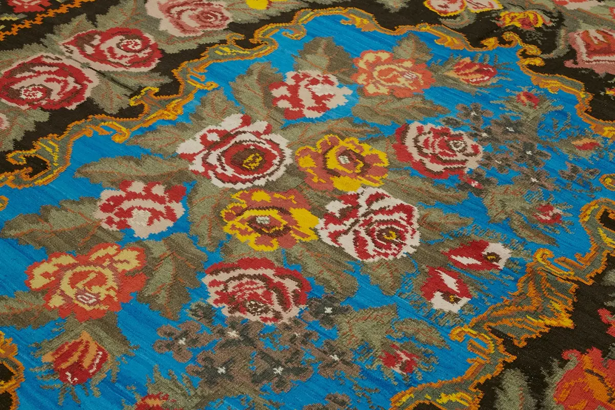 Moldovian Klasik Göbekli Siyah Pamuk Üzerine Yün El Dokuma Kilim-237x345 - Görsel 5