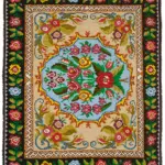 Moldovian Klasik Göbekli Siyah Pamuk Üzerine Yün El Dokuma Kilim-196x243