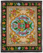 Moldovian Klasik Göbekli Siyah Pamuk Üzerine Yün El Dokuma Kilim-196x243