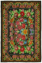 Moldovian Klasik Göbekli Siyah Pamuk Üzerine Yün El Dokuma Kilim-213x315