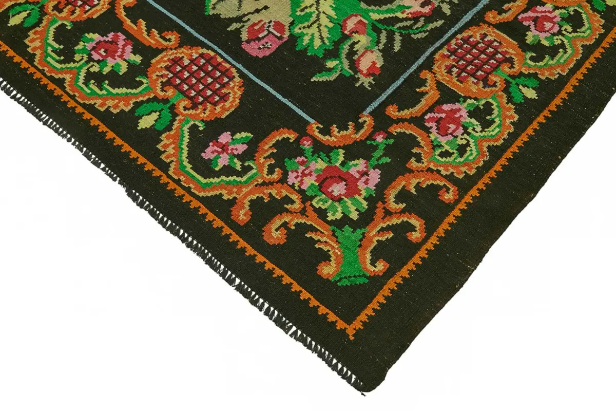 Moldovian Klasik Göbekli Siyah Pamuk Üzerine Yün El Dokuma Kilim-213x315 - Görsel 4