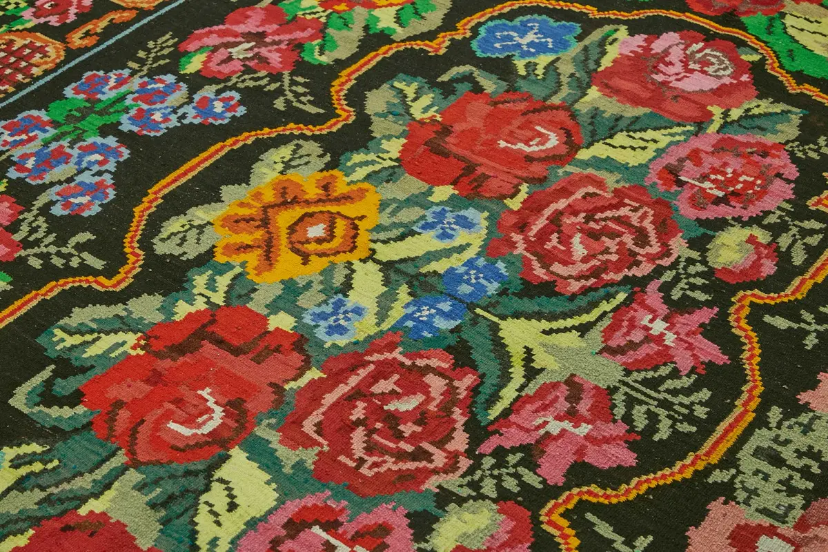 Moldovian Klasik Göbekli Siyah Pamuk Üzerine Yün El Dokuma Kilim-213x315 - Görsel 5