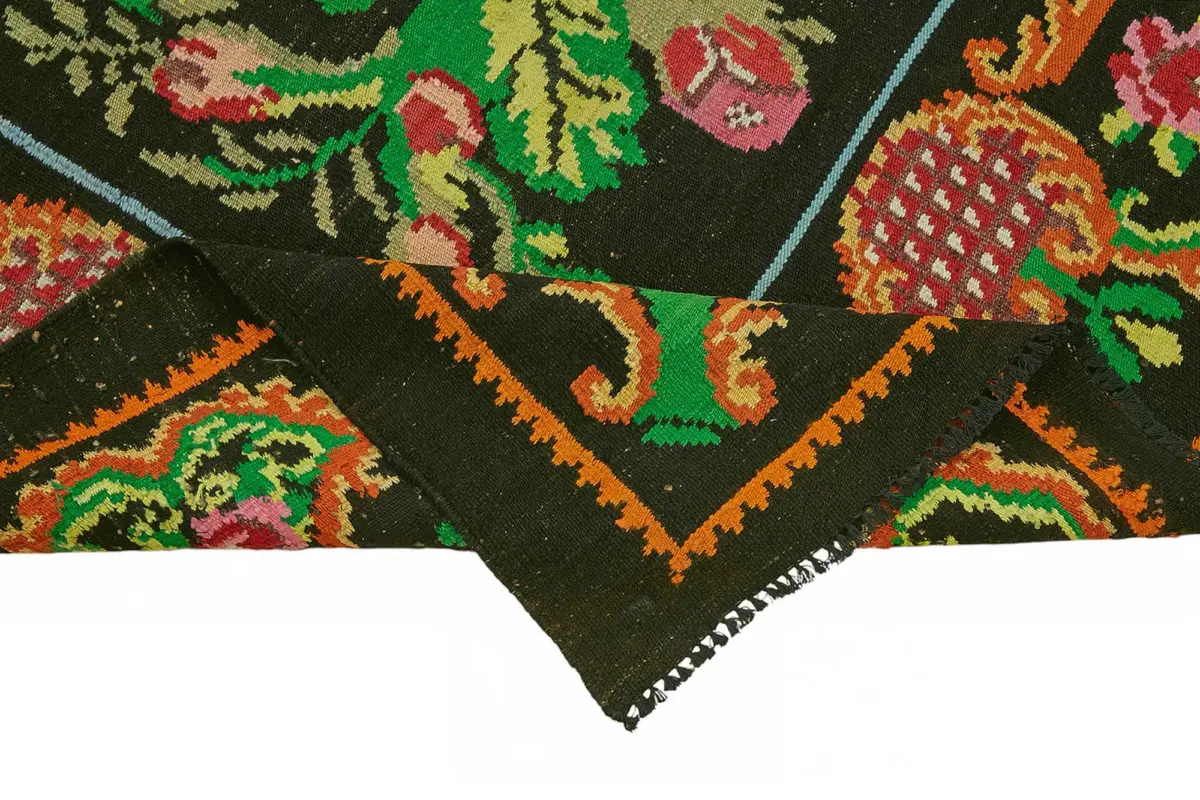 Moldovian Klasik Göbekli Siyah Pamuk Üzerine Yün El Dokuma Kilim-213x315 - Görsel 6