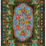 Moldovian Klasik Göbekli Siyah Pamuk Üzerine Yün El Dokuma Kilim-240x373