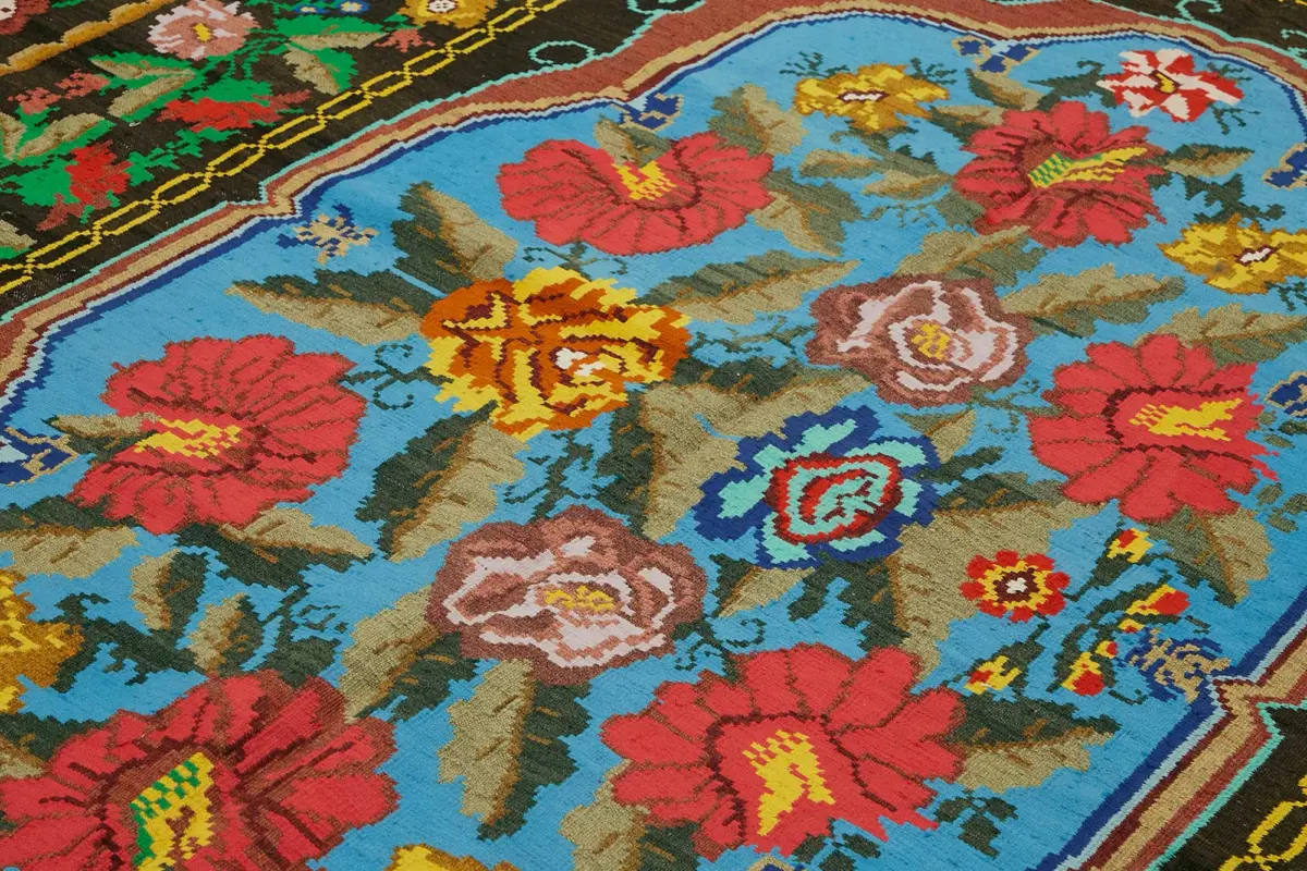 Moldovian Klasik Göbekli Siyah Pamuk Üzerine Yün El Dokuma Kilim-240x373 - Görsel 5