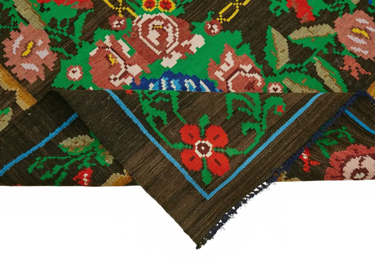 Moldovian Klasik Göbekli Siyah Pamuk Üzerine Yün El Dokuma Kilim-240x373 - Görsel 6