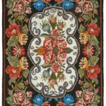 Moldovian Klasik Göbekli Siyah Pamuk Üzerine Yün El Dokuma Kilim-205x292