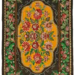 Moldovian Klasik Göbekli Siyah Pamuk Üzerine Yün El Dokuma Kilim-207x324