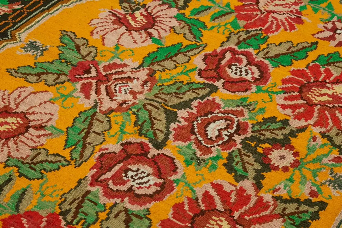 Moldovian Klasik Göbekli Siyah Pamuk Üzerine Yün El Dokuma Kilim-207x324 - Görsel 5