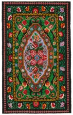 Moldovian Klasik Göbekli Siyah Pamuk Üzerine Yün El Dokuma Kilim-151x246