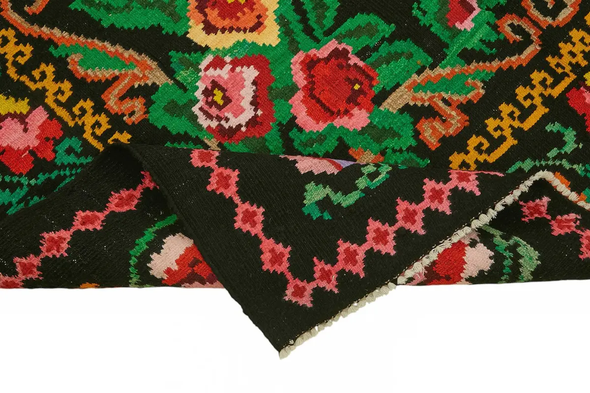 Moldovian Klasik Göbekli Siyah Pamuk Üzerine Yün El Dokuma Kilim-151x246 - Görsel 6