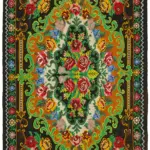 Moldovian Klasik Göbekli Siyah Pamuk Üzerine Yün El Dokuma Kilim-220x342