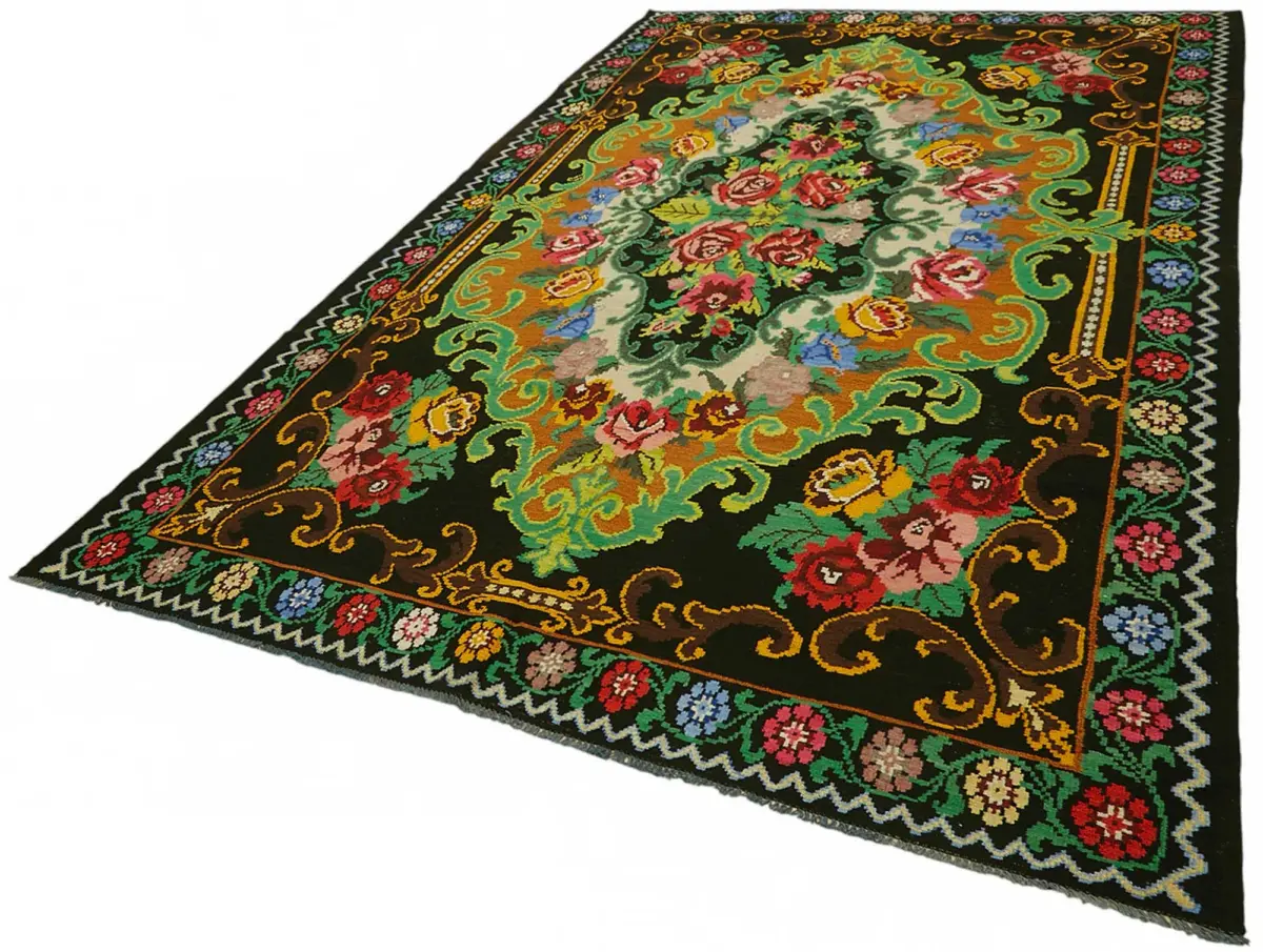 Moldovian Klasik Göbekli Siyah Pamuk Üzerine Yün El Dokuma Kilim-220x342 - Görsel 3