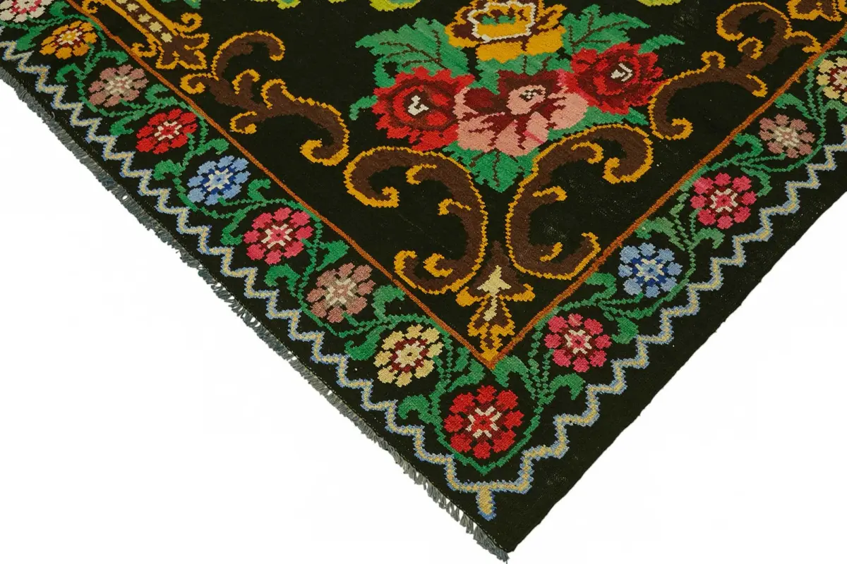 Moldovian Klasik Göbekli Siyah Pamuk Üzerine Yün El Dokuma Kilim-220x342 - Görsel 4