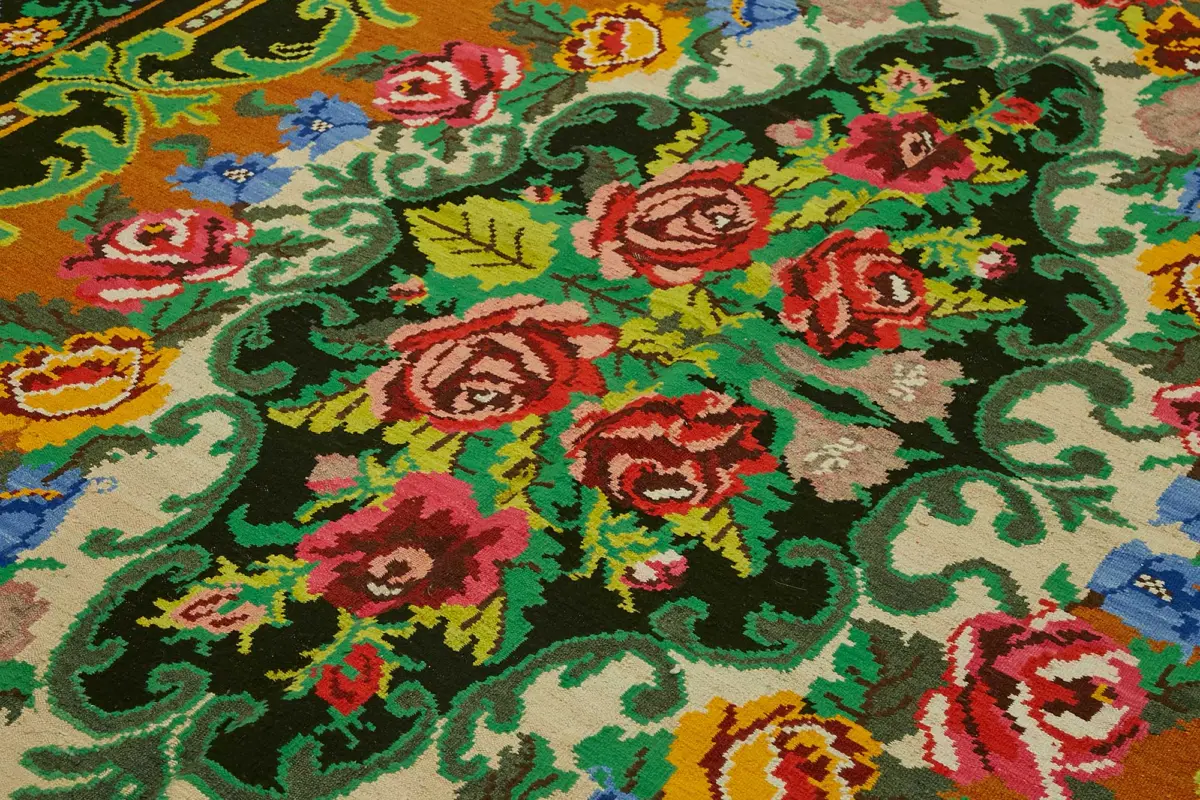 Moldovian Klasik Göbekli Siyah Pamuk Üzerine Yün El Dokuma Kilim-220x342 - Görsel 5