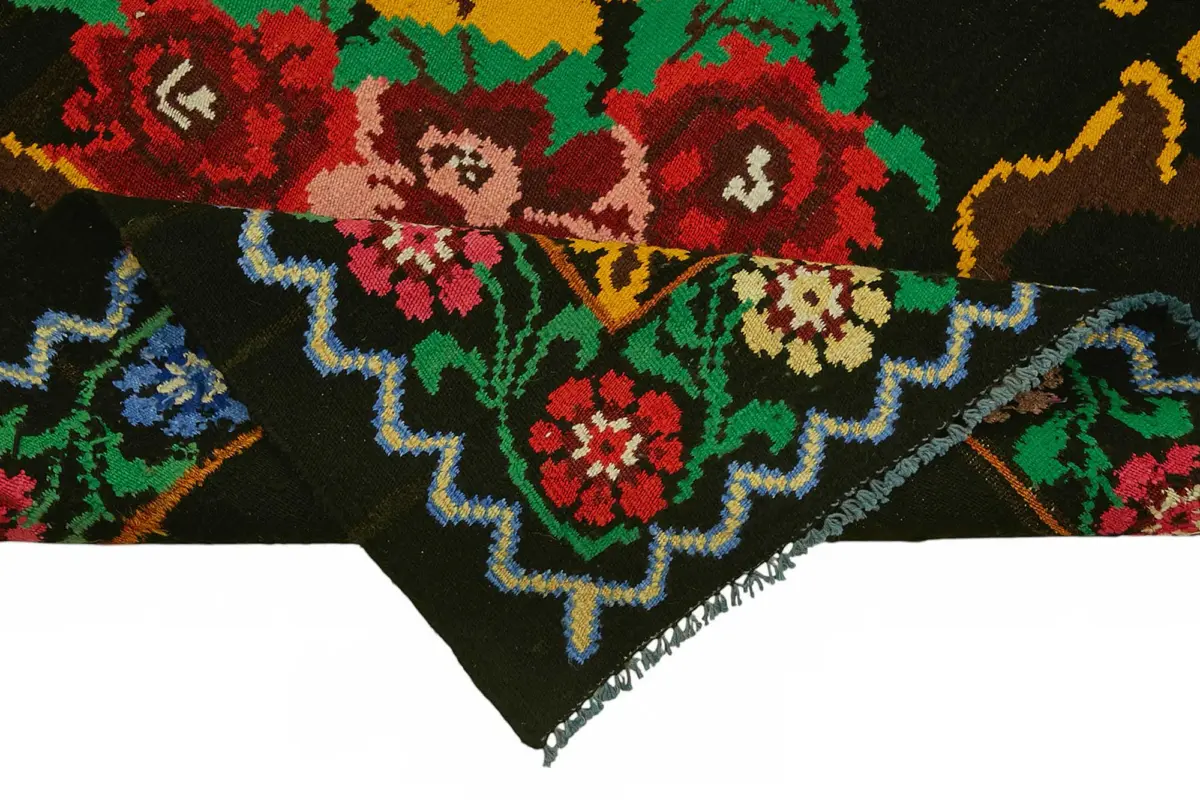 Moldovian Klasik Göbekli Siyah Pamuk Üzerine Yün El Dokuma Kilim-220x342 - Görsel 6