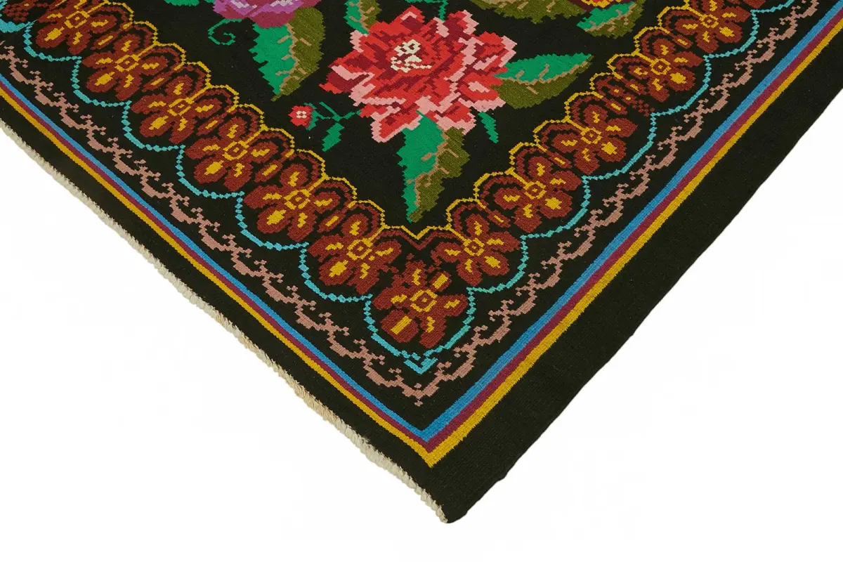 Moldovian Klasik Göbekli Siyah Pamuk Üzerine Yün El Dokuma Kilim-218x255 - Görsel 4