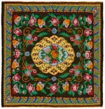 Moldovian Klasik Göbekli Siyah Pamuk Üzerine Yün El Dokuma Kilim-205x213