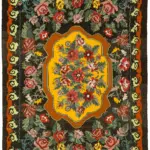 Moldovian Klasik Göbekli Siyah Pamuk Üzerine Yün El Dokuma Kilim-218x336