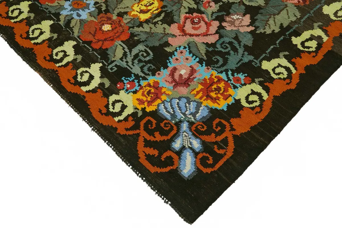 Moldovian Klasik Göbekli Siyah Pamuk Üzerine Yün El Dokuma Kilim-218x336 - Görsel 4