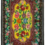 Moldovian Klasik Göbekli Siyah Pamuk Üzerine Yün El Dokuma Kilim-200x320