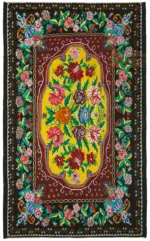 Moldovian Klasik Göbekli Siyah Pamuk Üzerine Yün El Dokuma Kilim-200x320