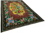 Moldovian Klasik Göbekli Siyah Pamuk Üzerine Yün El Dokuma Kilim-200x320 - Görsel 2