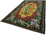 Moldovian Klasik Göbekli Siyah Pamuk Üzerine Yün El Dokuma Kilim-200x320 - Görsel 3