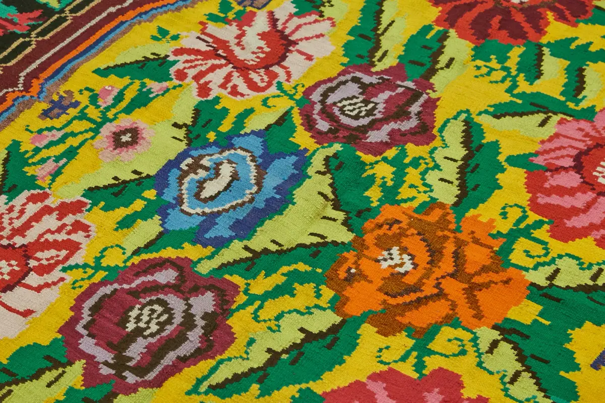 Moldovian Klasik Göbekli Siyah Pamuk Üzerine Yün El Dokuma Kilim-200x320 - Görsel 5