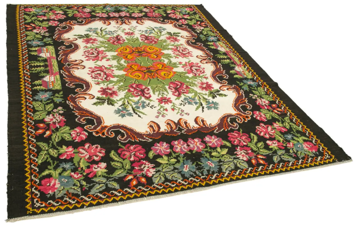 Moldovian Klasik Göbekli Siyah Pamuk Üzerine Yün El Dokuma Kilim-208x270 - Görsel 2