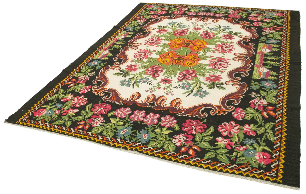Moldovian Klasik Göbekli Siyah Pamuk Üzerine Yün El Dokuma Kilim-208x270 - Görsel 3