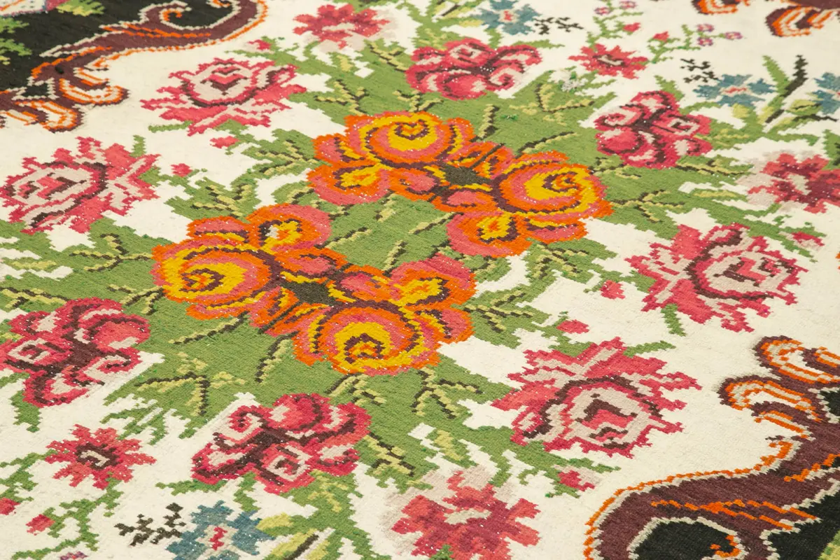 Moldovian Klasik Göbekli Siyah Pamuk Üzerine Yün El Dokuma Kilim-208x270 - Görsel 5