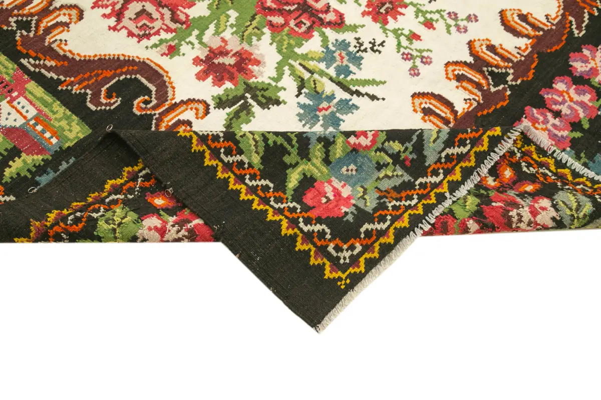 Moldovian Klasik Göbekli Siyah Pamuk Üzerine Yün El Dokuma Kilim-208x270 - Görsel 6