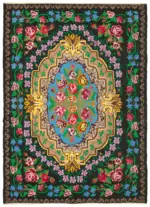 Moldovian Klasik Göbekli Siyah Pamuk Üzerine Yün El Dokuma Kilim-230x316